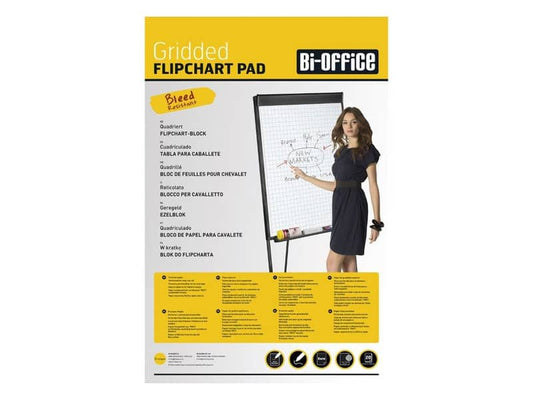 Blocco carta Bi-Office per cavalletti - 65x95 cm - bianca 60 g/m² quadretti blu - 20 fogli bianco - FL0325203