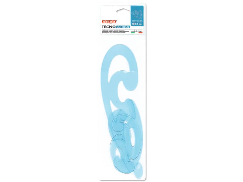 Set curvilinee ARDA Serie Tecnoschool polistirolo termoresistente azzurro trasparente  Conf. 3 pezzi - 41200