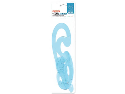 Set curvilinee ARDA Serie Tecnoschool polistirolo termoresistente azzurro trasparente Conf. 3 pezzi - 41200