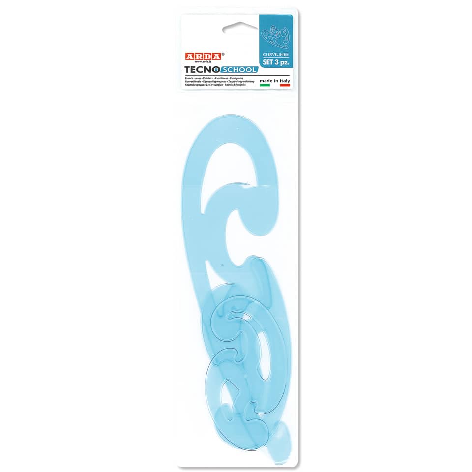 Set curvilinee ARDA Serie Tecnoschool polistirolo termoresistente azzurro trasparente  Conf. 3 pezzi - 41200