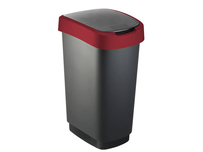 Cestino gettacarte Rotho con coperchio basculante nero/rosso - 50 l F600027