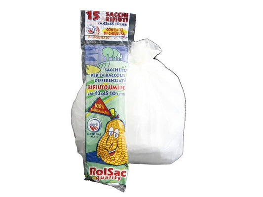 Sacchi immondizia ROLSAC in mater-bi biodegradabile capacità 15 l BIANCO rotolo da 15 pz. - 10130