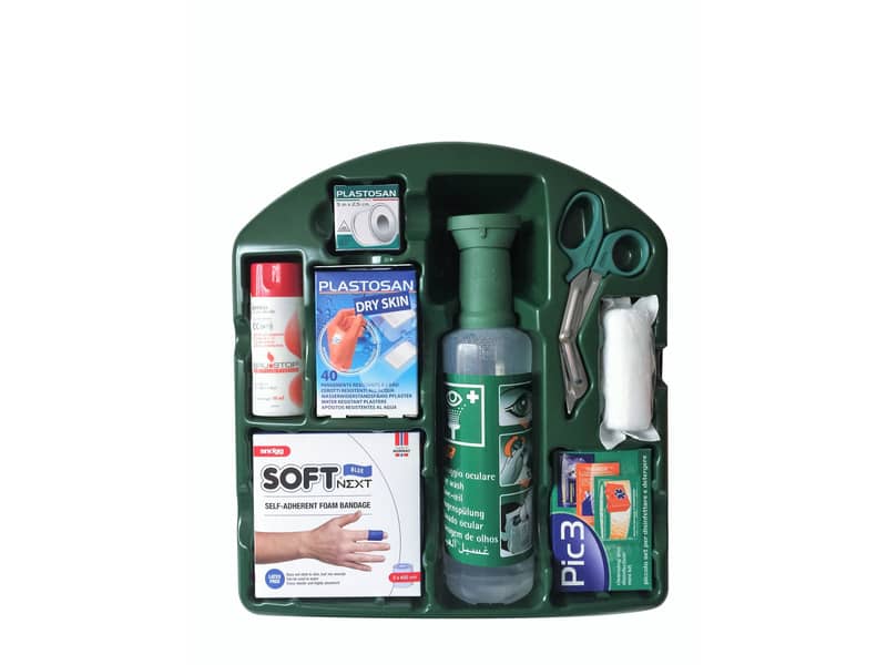 Kit Pronto soccorso oculare PVS 9 prodotti per lavaggio, ustioni e medicazione verde - cps999