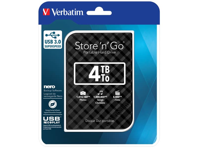 Hard Disk Esterno Verbatim Store 'n' Go USB 3.0 4 TB nero - 53223