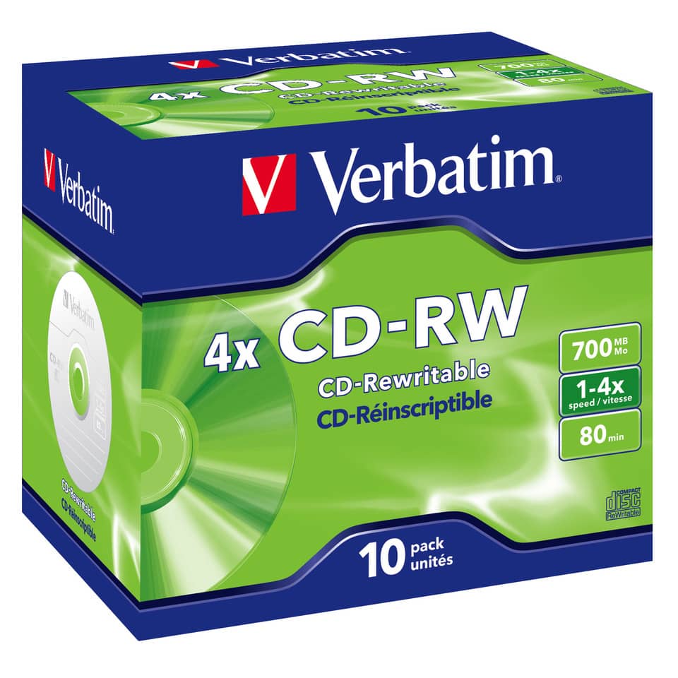 CD-RW Verbatim 4x custodia Jewel Case 700 MB Conf. 10 pezzi - 43123