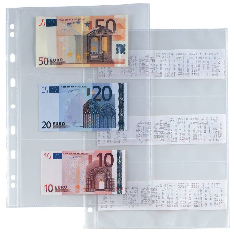 Buste porta banconote scontrini foratura universale Sei Rota Atla 6 spazi 9,5x19 cm trasparente - conf. 10 buste - 662217