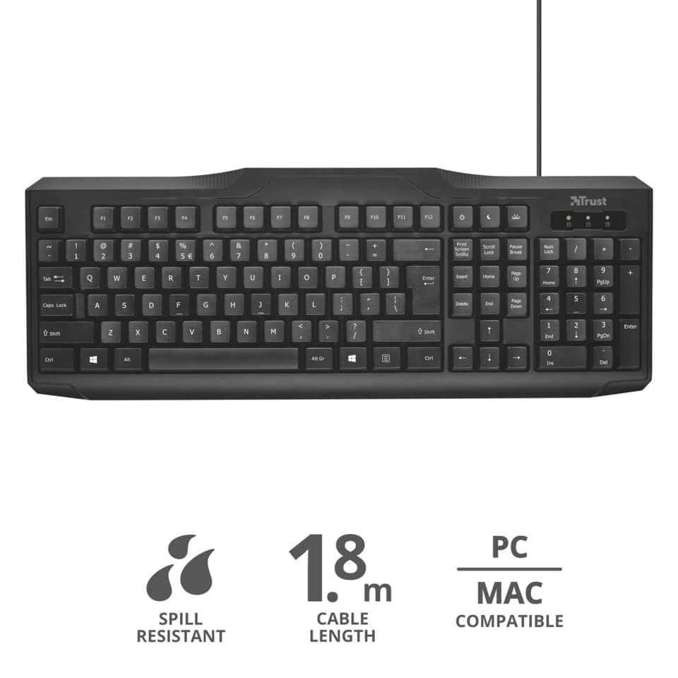 Tastiera con cavo da 1,8 m Trust ClassicLine nero 23670
