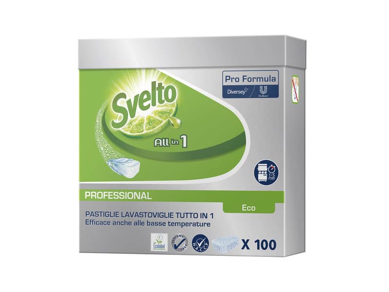 Detergente per lavastoviglie 3 in 1 Svelto ECO Professional Pro Formula bianco conf. 100 pastiglie - 100904028