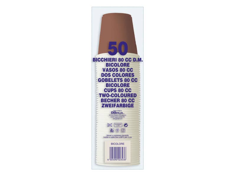 Bicchieri monouso Dopla Professional 80 ml polistirene bianco/marrone  conf.50 - 42108