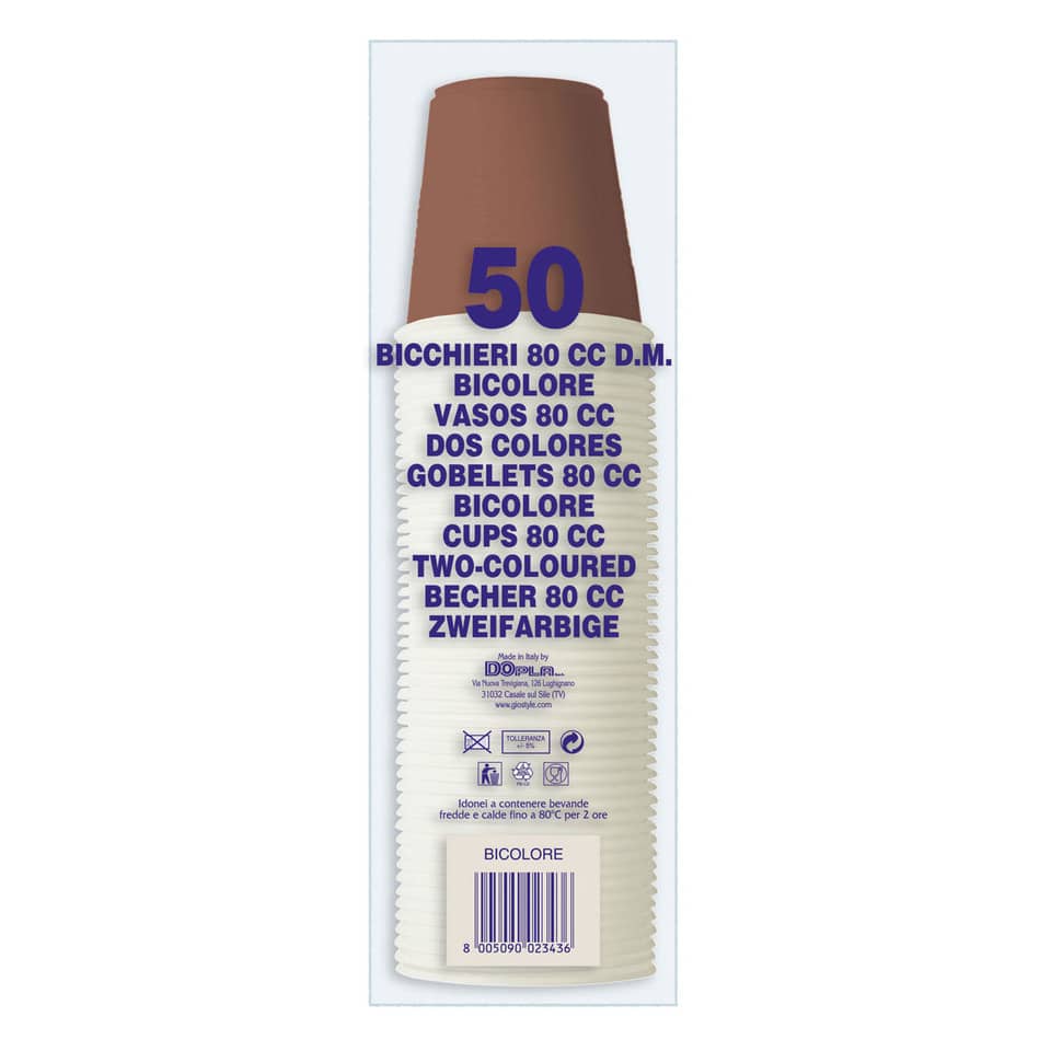 Bicchieri monouso Dopla Professional 80 ml polistirene bianco/marrone  conf.50 - 42108