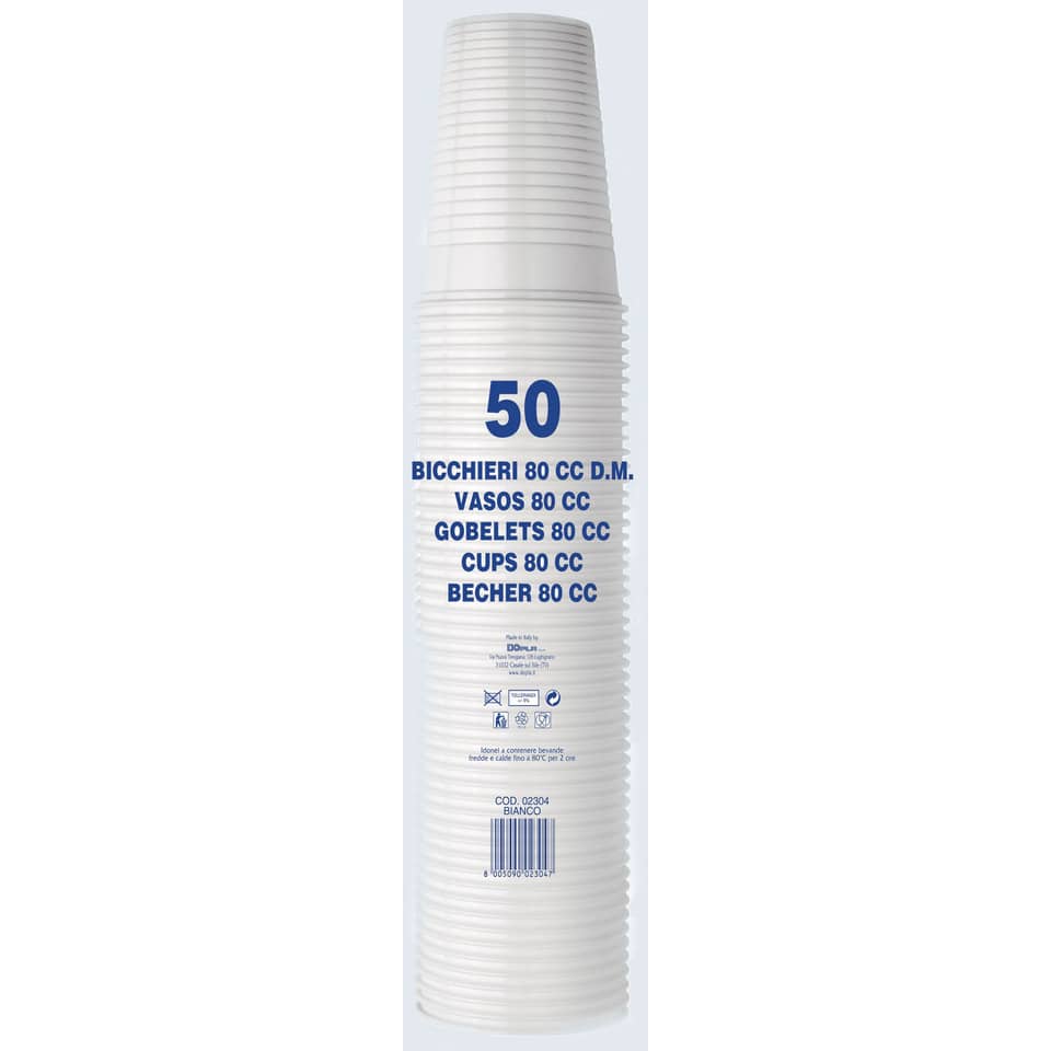 Bicchieri monouso Dopla Professional 80 ml polistirene bianco conf.50 - 42107