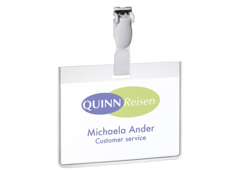 Portanomi con clip DURABLE EUROBADGE tasca chiusa pvc trasparente inserto 60x90mm  conf. 25 - 814319