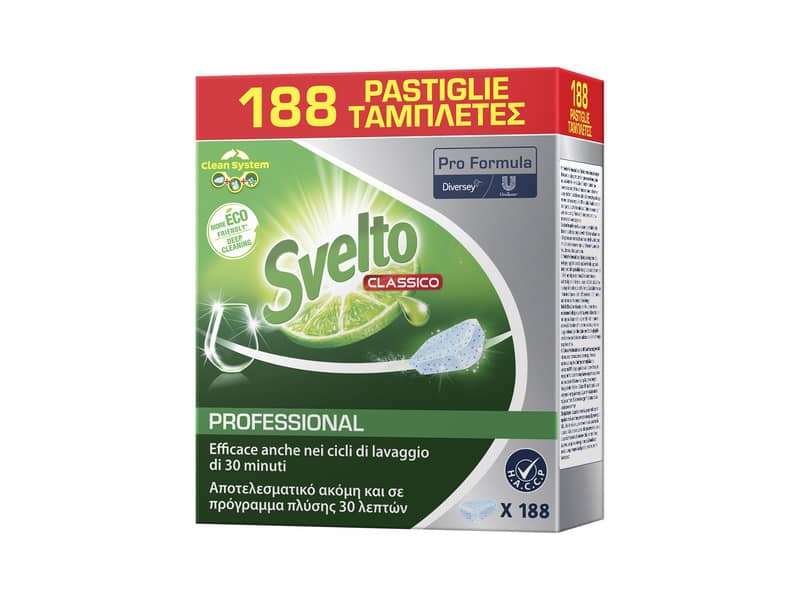 Detergente lavastoviglie Svelto Professional Tablets con estratto di limone  conf. 188 pezzi - 8717163624234