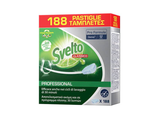 Detergente lavastoviglie Svelto Professional Tablets con estratto di limone conf. 188 pezzi - 8717163624234