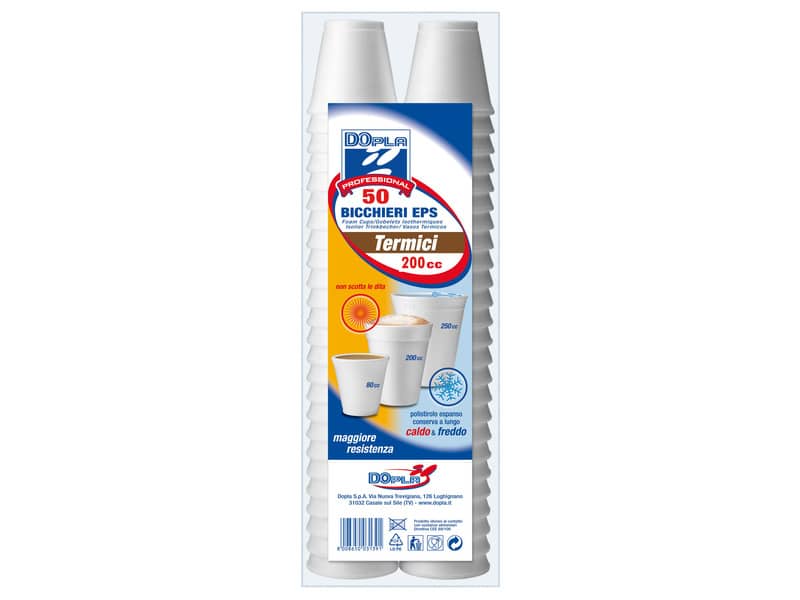 Stoviglie monouso Dopla Professional bicchieri 200 ml polistirolo espanso bianco  conf.50 - 2663