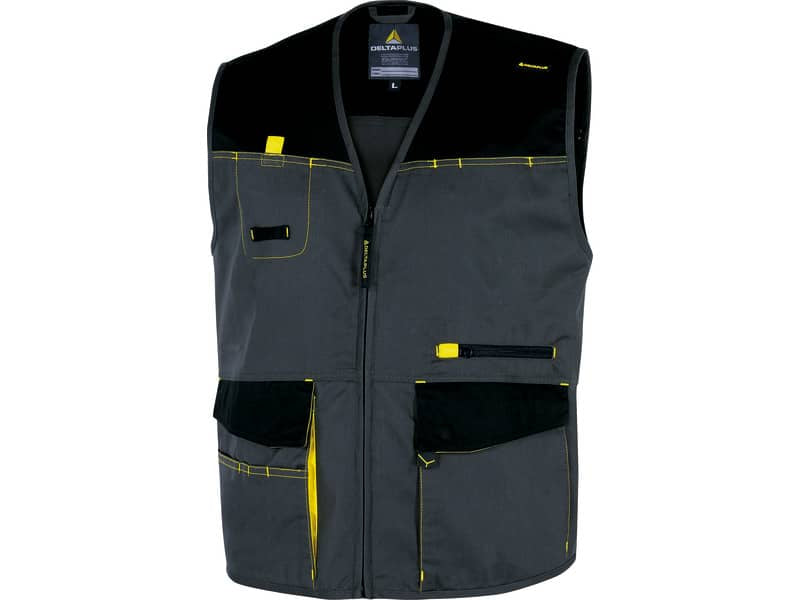 Gilet da lavoro DELTA PLUS D-Mach chiusura con zip - 5 tasche - poliestere e cotone grigio-giallo - XL - DMGILGJXG