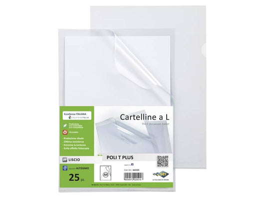 Cartelline a L in PP liscio Sei Rota Poli T-Plus altissimo spessore A4 trasparente - conf. 25 buste - 662320
