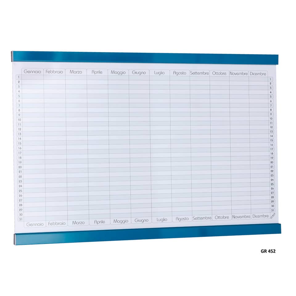 Planning annuale magnetico SGS 90x60 cm. bianco con rigature blu petrolio GR 452