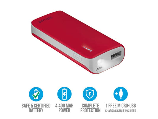 Caricatore portatile Powerbank 4400 Trust Primo rosso 21226