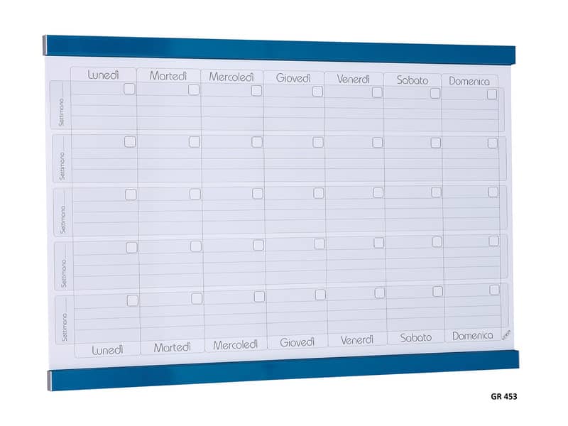 Planning mensile magnetico SGS 90x60 cm. bianco con rigature blu petrolio GR 453