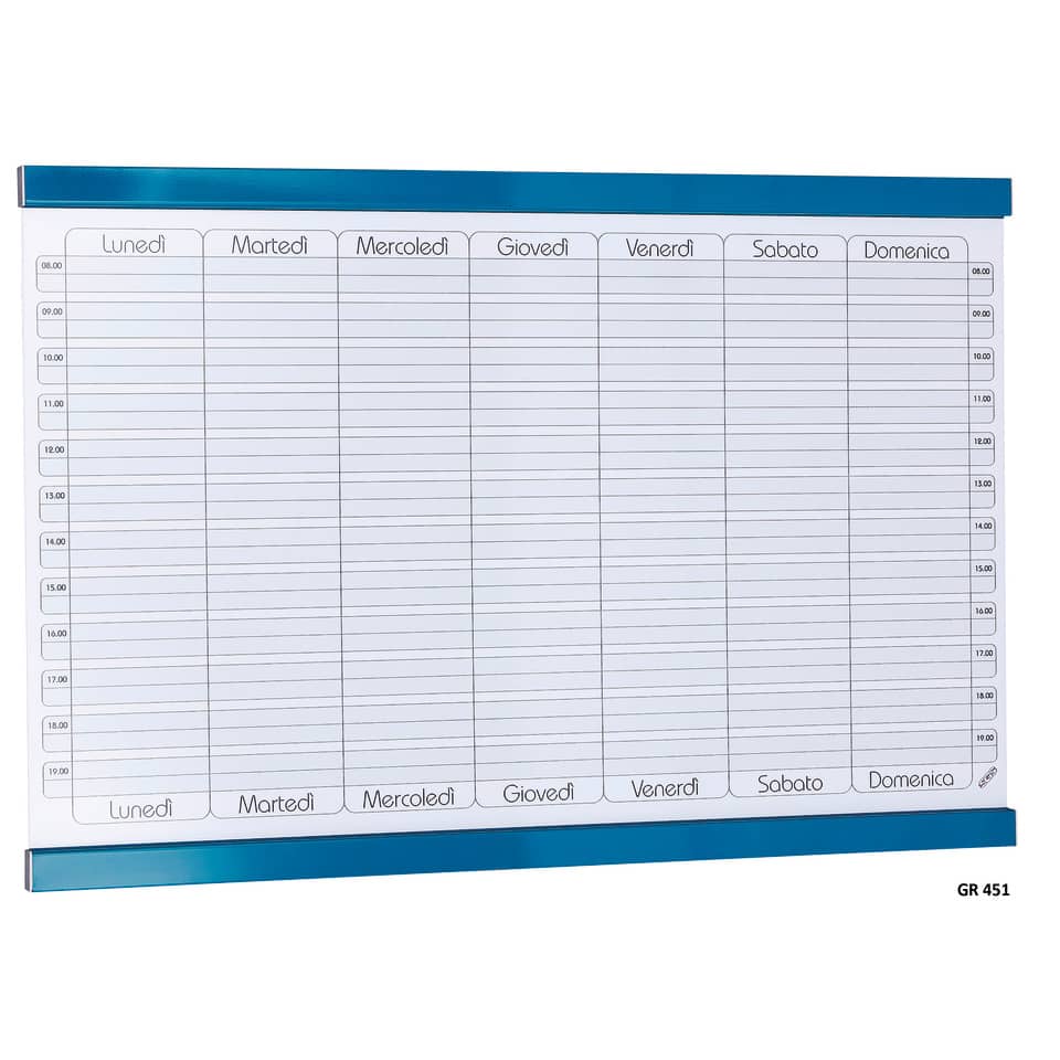 Planning settimanale magnetico SGS 90x60 cm. - bianco con rigature blu petrolio GR 451