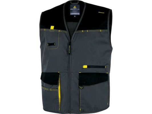 Gilet da lavoro DELTA PLUS D-Mach chiusura con zip - 5 tasche - poliestere e cotone grigio-giallo - L - DMGILGJGT