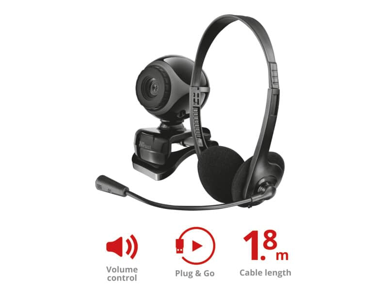 Kit webcam e cuffie con microfono - cavo da 1,8 m Trust Exis Chatpack nero 17028
