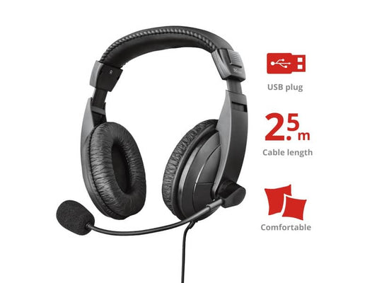 Cuffie con microfono USB Trust Quasar - per PC e Laptop - cavo 2.5 m nero 16976-05