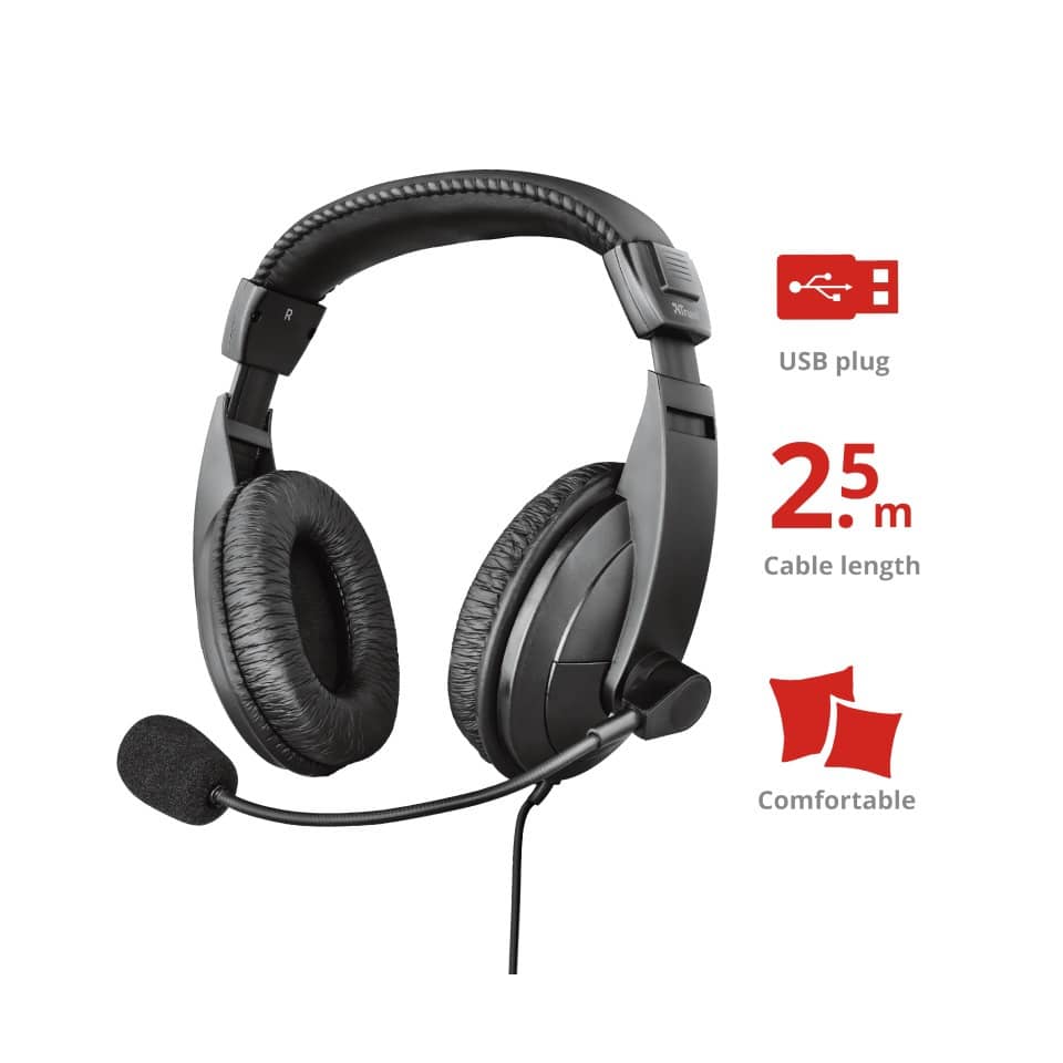 Cuffie con microfono USB Trust Quasar - per PC e Laptop - cavo 2.5 m nero 16976-05