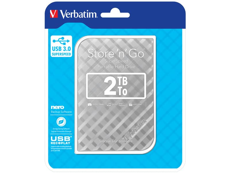 Hard Disk Esterno Verbatim Store 'n' Go USB 3.0 2 TB argento - 53198