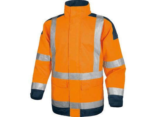Giacca da lavoro Delta Plus Parka Easy View c/zip imperm. - Cl.3 - 4 tasche - argento arancio fluo-blu - M - EASYVOMTM