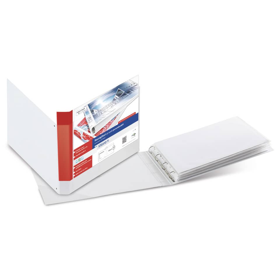 Raccoglitore personalizzabile Sei Rota Stelvio TI A3 orizzontale - 4 anelli D 50 mm bianco - dorso 7,5 cm - 36505001