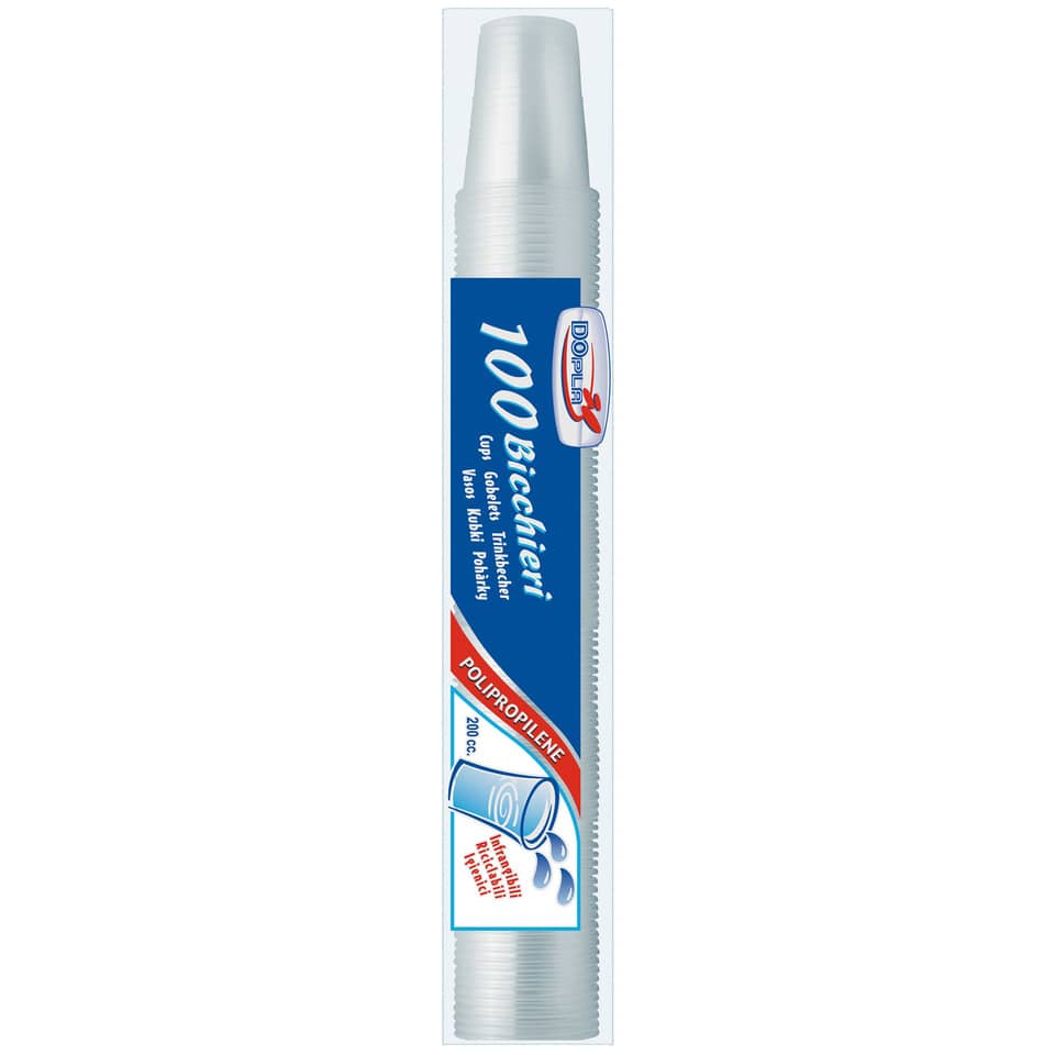 Bicchieri monouso Dopla 200 ml polipropilene trasparente conf.100 - 2361