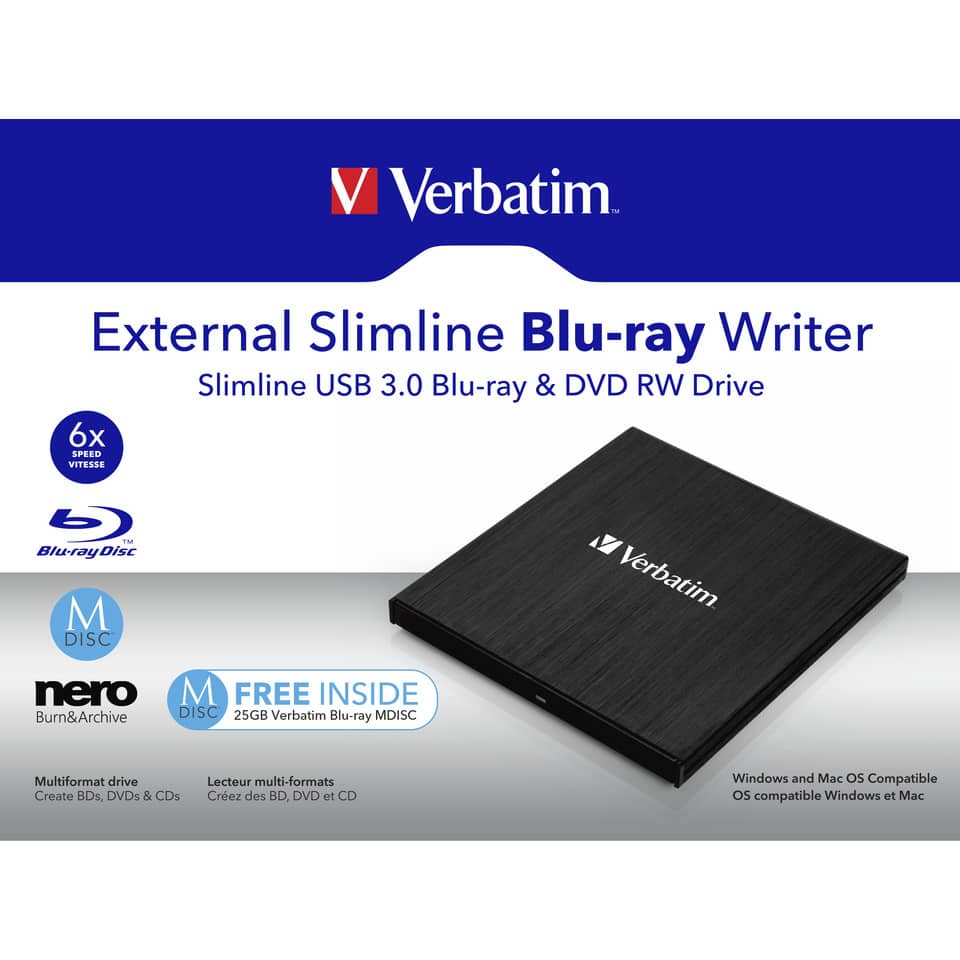 Masterizzatore Blu-ray Esterno 3.0 Slimline Verbatim nero 43890