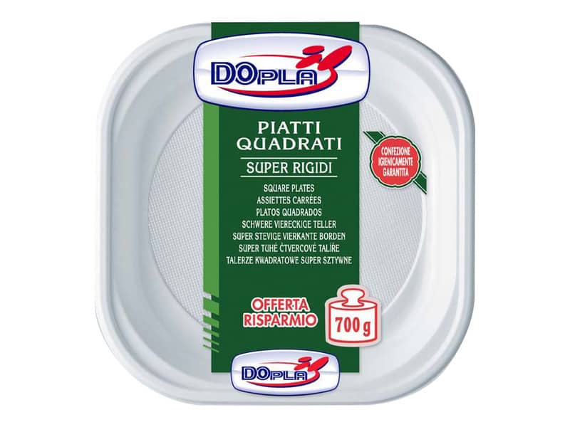 Stoviglie monouso Dopla piatti quadrati 700 gr polistirolo bianco conf.53 - 01464