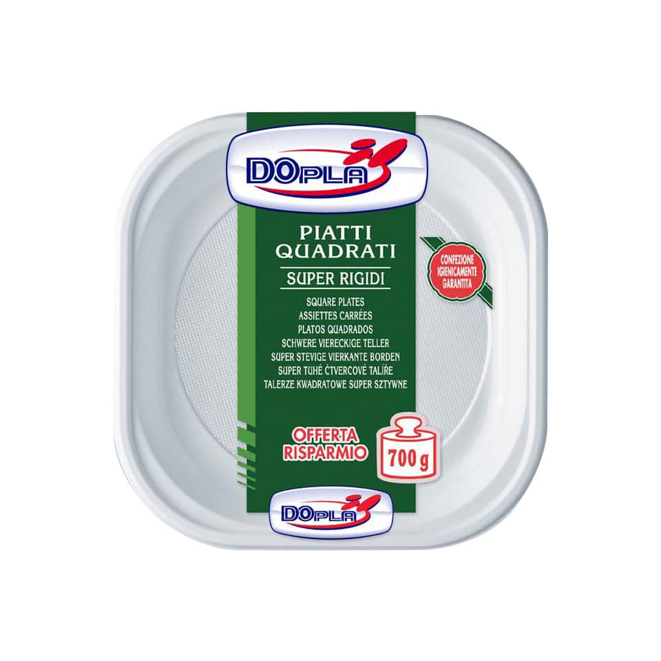 Stoviglie monouso Dopla piatti quadrati 700 gr polistirolo bianco conf.53 - 01464