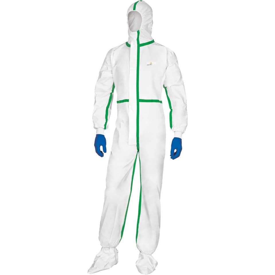 Tute da lavoro DELTA PLUS Deltatek® 5000 c/cappuccio elasticizzata monouso - chiusura con zip bianco - XL - DT119XG