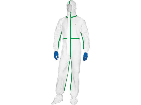 Tute da lavoro DELTA PLUS Deltatek® 5000 c/cappuccio elasticizzata monouso - chiusura con zip bianco - XL - DT119XG