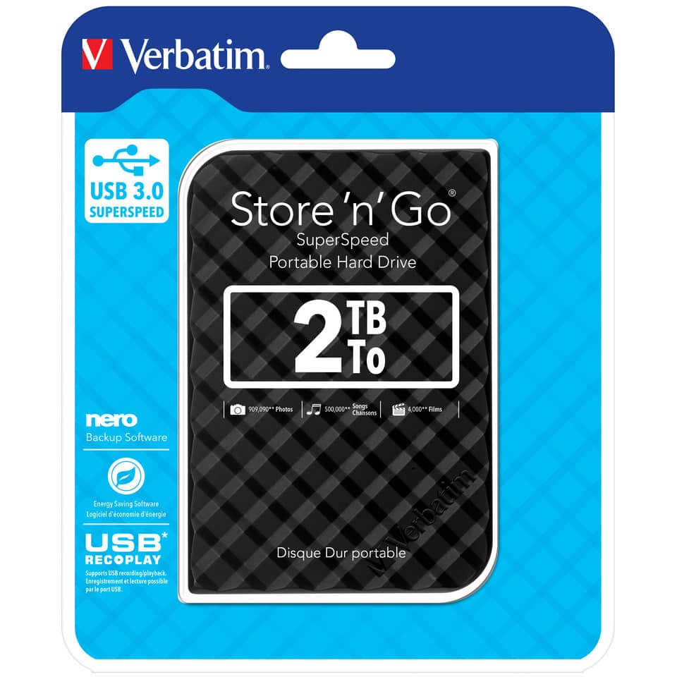 Hard Disk Esterno Verbatim Store 'n' Go USB 3.0 2 TB nero - 53195