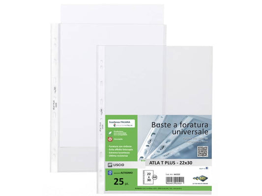Buste in PP liscio Sei Rota Atla T Plus altissimo spessore trasparente 22x30 cm conf. 25 buste 662222
