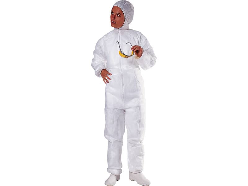 Tuta da lavoro Delta Plus con cappuccio elasticizz. monouso-compatib. alimentare chiusura c/zip -PPL bianco-XXL-PO106BCXX