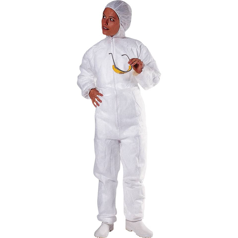 Tuta da lavoro Delta Plus con cappuccio elasticizz. monouso-compatib. alimentare chiusura c/zip -PPL bianco-XXL-PO106BCXX