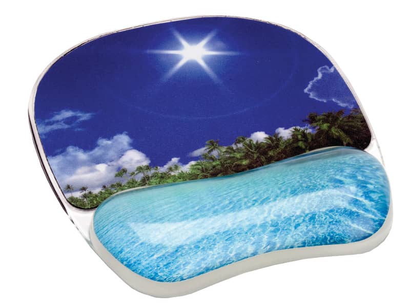 Tappetino mouse e poggiapolsi FELLOWES Photo Gel™ spiaggia tropicale multicolore 3,2x20,2x23 cm - 9202601