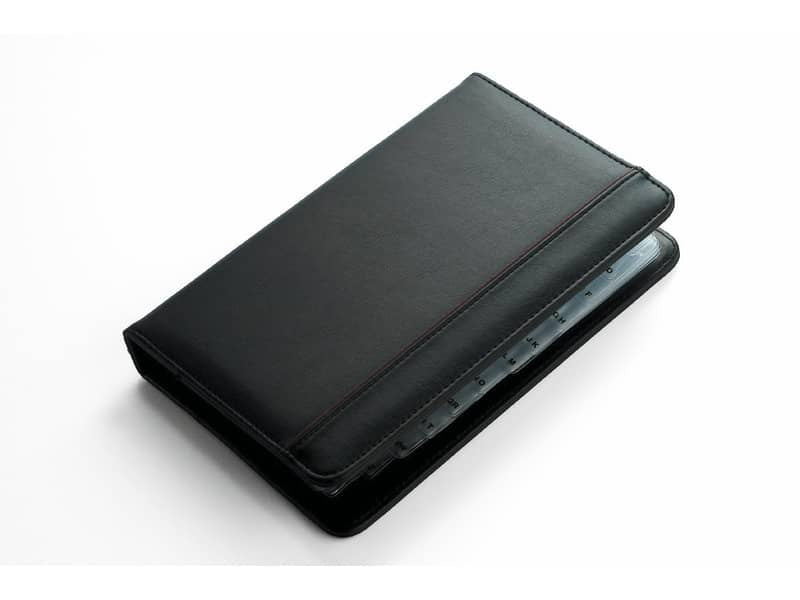 Portabiglietti da visita ad anelli Tecnostyl in vinilico da 148 scomparti in 18 pagine 15,5x25,5x3 cm nero- NCB120