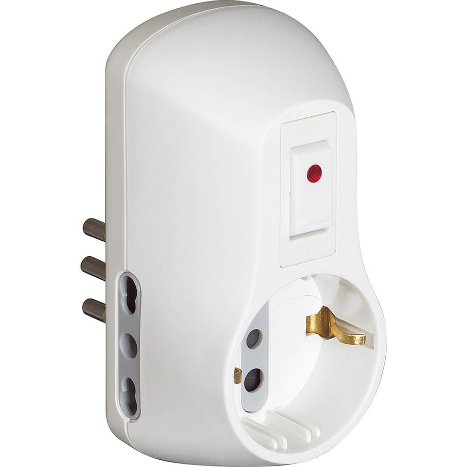 Adattatore Safe bticino con spina 10A, 1 presa standard tedesca e 2 prese bipasso 10/16 A bianco - S3610DB