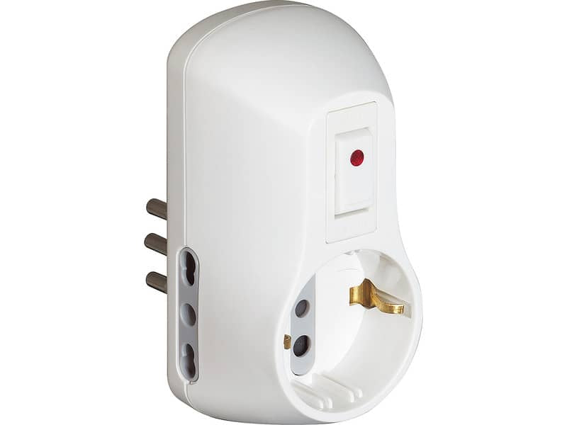 Adattatore Safe bticino con spina 10A, 1 presa standard tedesca e 2 prese bipasso 10/16 A bianco - S3610DB