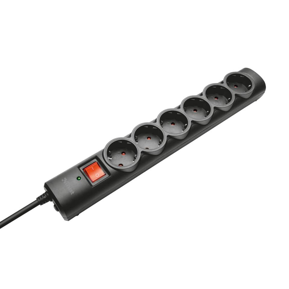 Multipresa a 6 porte con interruttore Trust Surge Protector 1.8 m nero 21061