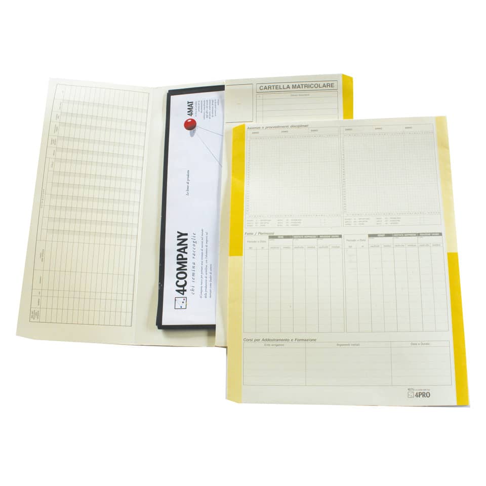 Cartelline matricolari 4Pro A4 in carta di cellulosa 225 g/m² dorso 2 cm giallo conf. da 50 pezzi - 4075