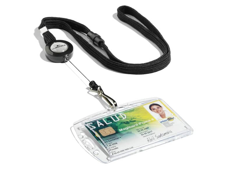 Chiocciole portabadge YO-YO Durable rotonde in plastica con cordoncino nero 822301