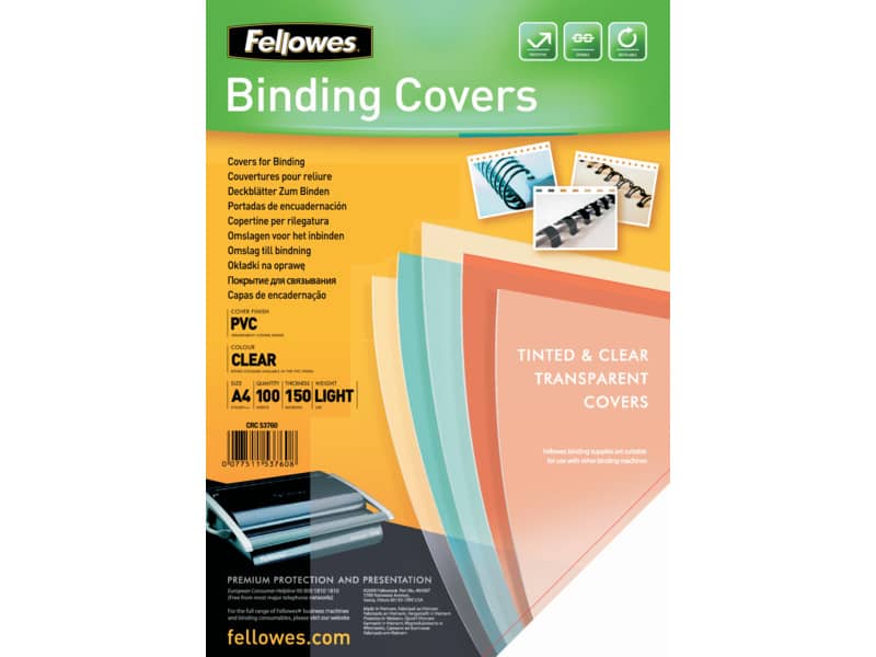 Copertine per rilegatrici FELLOWES Clear PVC A4 150my conf.100 pz - 5376001